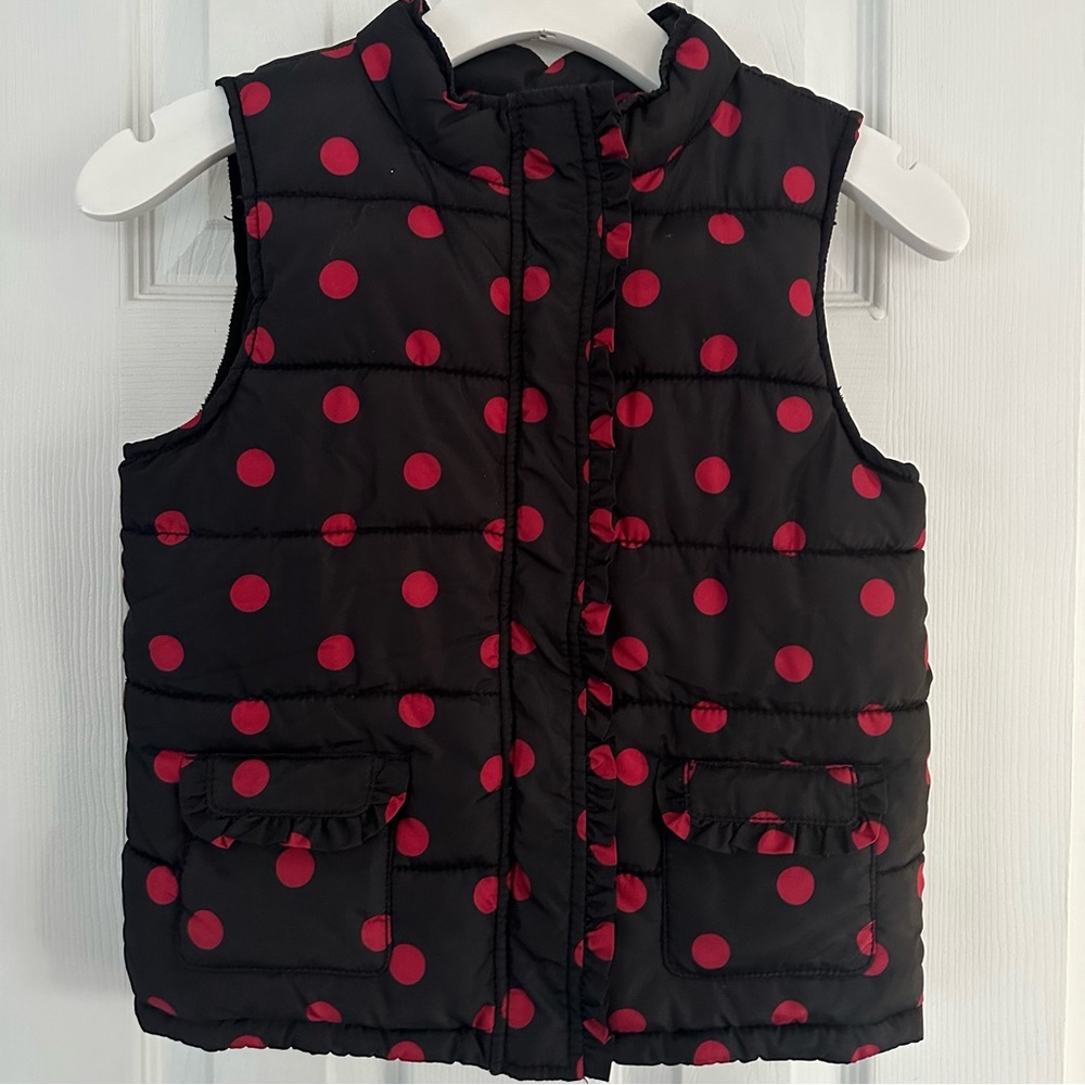 Crazy 8 Girls Black Red Polka Dot Zip Up Puffer Vest Winter Outerwear - Size 7/8
